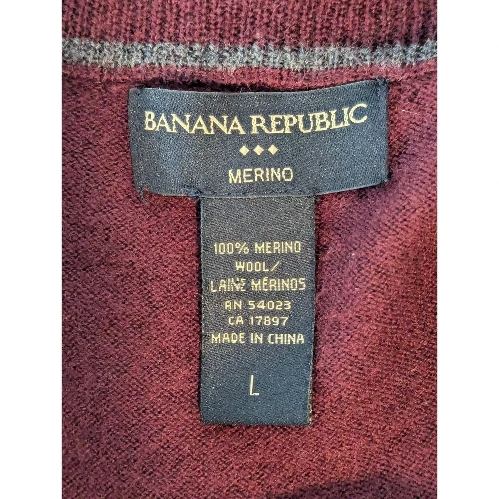 Banana Republic Sweater Men's L Merino Wool 1/4 Zip Button Preppy Stretch Maroon